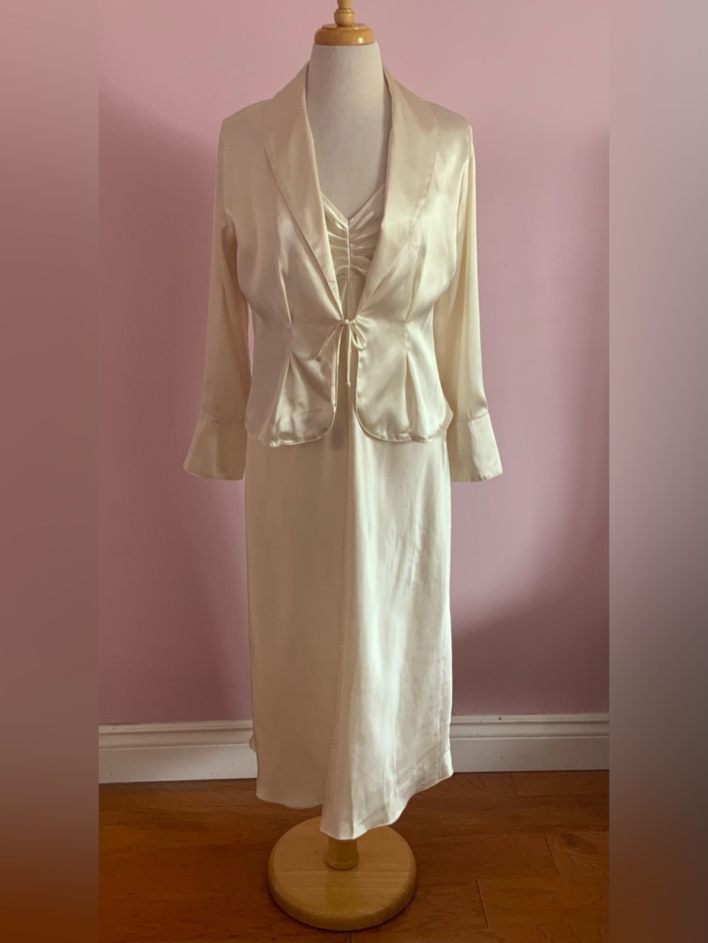 Jones New York Cream Satin Bed Jacket and Nightgown Set